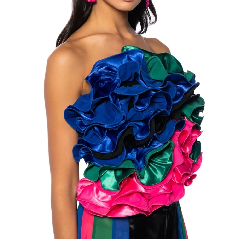 Colorful Ruffled Off-Shoulder Top Sz M - Picture 2 of 3